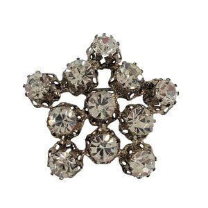 Vintage Austrian Crystal Star Snowflake Brooch Pin Silver Tone Prong Set Glisten